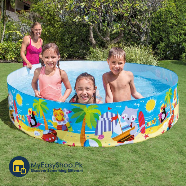 Intex Deep Sea Blue SnapSet Round Kiddie Pool - 8ft X 18in, For Kids 3+ Years, Easy Set-Up, 539 Gallon Capacity